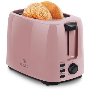 Torradeira Elétrica Retrô 2 Fatias com 7 Níveis de Tostagem Função Descongelar e Bandeja de Migalhas Removível 110V iSiLER Rosa