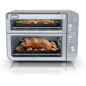 Forno Elétrico Air Fryer 12 em 1 com Porta Flexível e Tecnologia DualZone 110V 1800W Ninja DCT601 Double Stack XL Prata