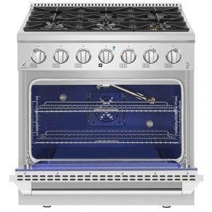 Fogão a gás profissional 91cm Empava inox fornalha única convecção 6 queimadores selados alta/baixa 147L 110V