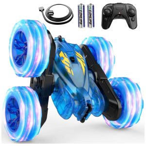 Carrinho de Controle Remoto com Luzes Coloridas e Recarga Rápida USB-C - Veículo RC de Acrobacias 4WD Recarregável Ideal para Presente - RacingFun