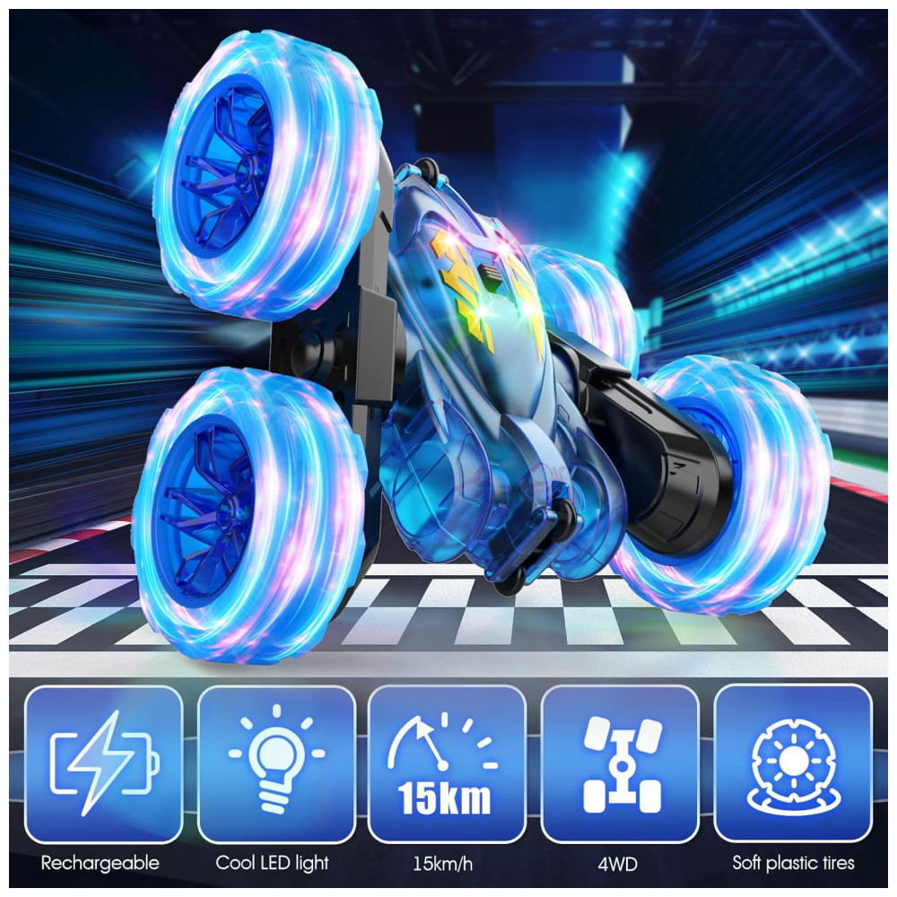 Carrinho de Controle Remoto com Luzes Coloridas e Recarga Rápida USB-C - Veículo RC de Acrobacias 4WD Recarregável Ideal para Presente - RacingFun - Imagem 4