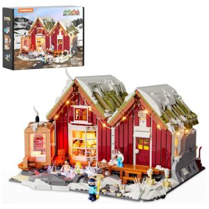 Cabana Spa Inverno Lumibricks Vermelho com Iluminação LED 2235 Peças Design Modular Nórdico Escala 1:20