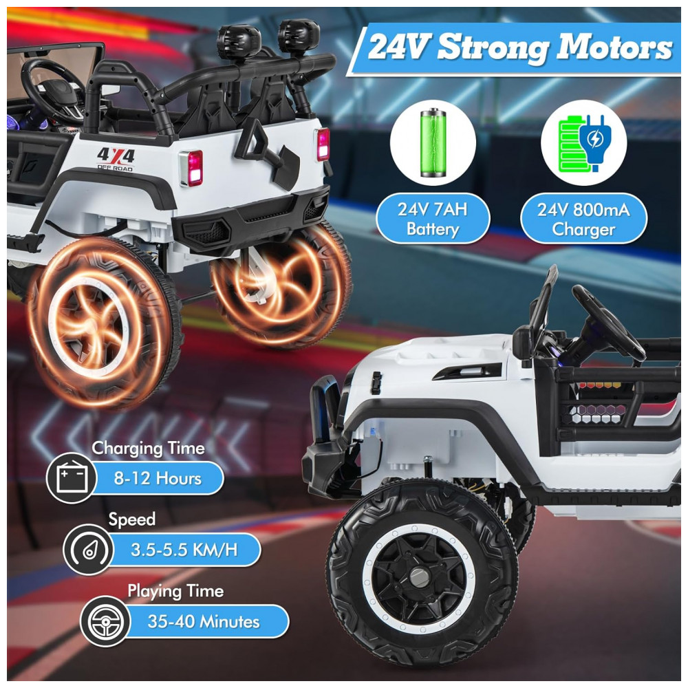 Carrinho Elétrico Infantil INFANS 2 Lugares 4x4 4 Motores 550W Jeep SUV MP3 USB Controle Remoto 24V Branco - Imagem 3