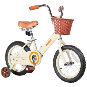 Bicicleta Infantil Retrô com Rodas de Treinamento Cesta e Sino 2 a 7 anos JOYSTAR Creme