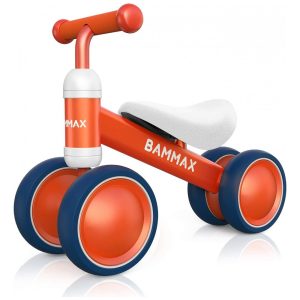 Bicicleta sem Pedal com 4 Rodas para Crianças de 9 a 24 Meses Bammax Laranja