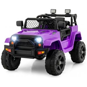 Caminhão Elétrico Infantil OLAKIDS Roxo 12V Jeep 2 Velocidades Controle Remoto Suspensão Porta Dupla LED Música USB MP3 TF