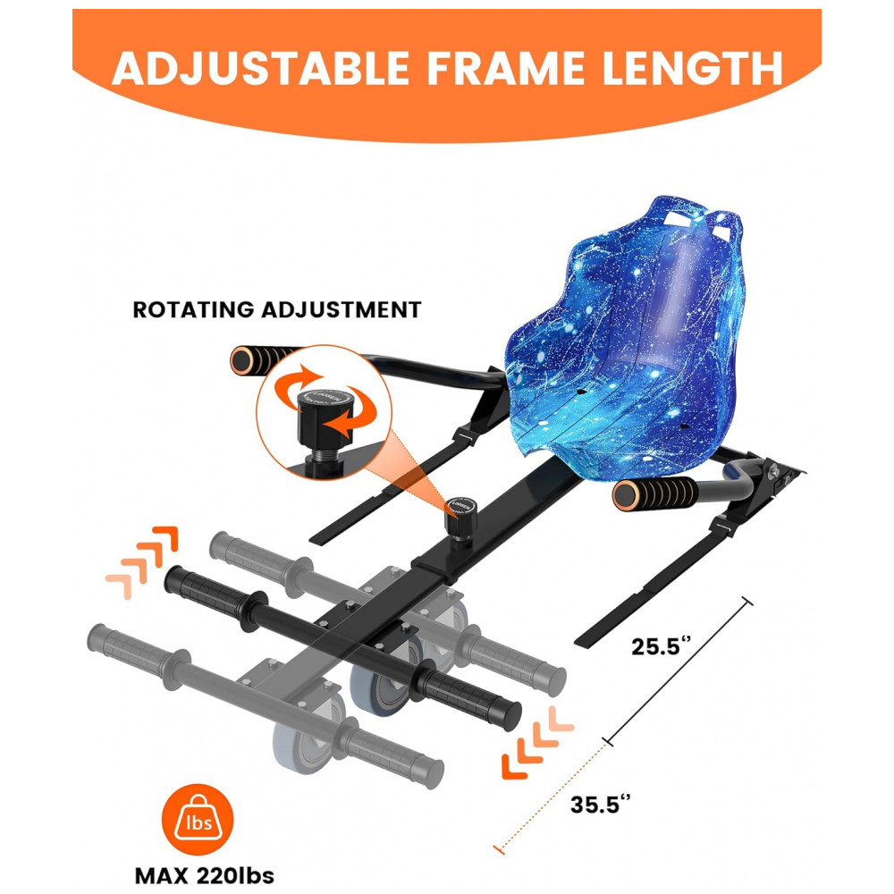 SIMATE Go Kart Branco para Hoverboard 6,5" a 10" – Assento Ergonômico, Estrutura Ajustável, Compatível com Diversos Modelos - Imagem 3