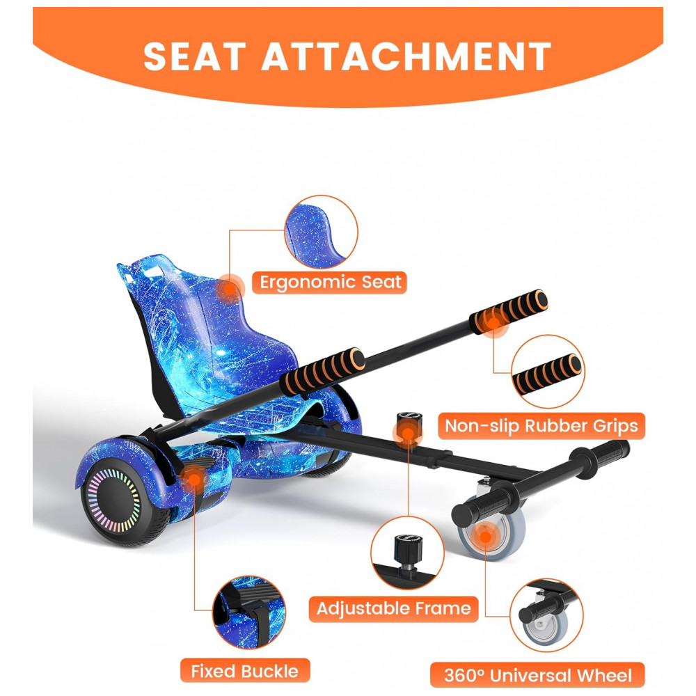 SIMATE Go Kart Branco para Hoverboard 6,5" a 10" – Assento Ergonômico, Estrutura Ajustável, Compatível com Diversos Modelos - Imagem 6