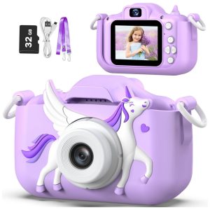 Câmera Digital Infantil Goopow com Capa Protetora e Cartão SD 32GB para Crianças 3-9 Anos