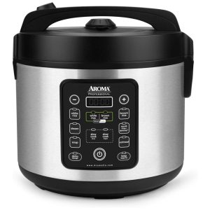 Panela de Arroz Aroma ARC-1120SBL SmartCarb Aço Inox 5L 20 Xícaras (Cozido) com Pote Antiaderente Bandeja para Vapor e Função de Slow Cooker.