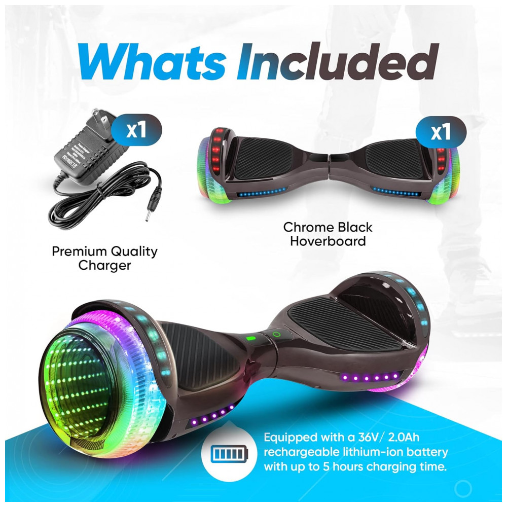 Hoverboard SIMATE Preto 6,5" com Bluetooth, Luzes LED e Certificação UL2272 – Até 13,7 km/h, Autonomia de 12,8 km - Imagem 6