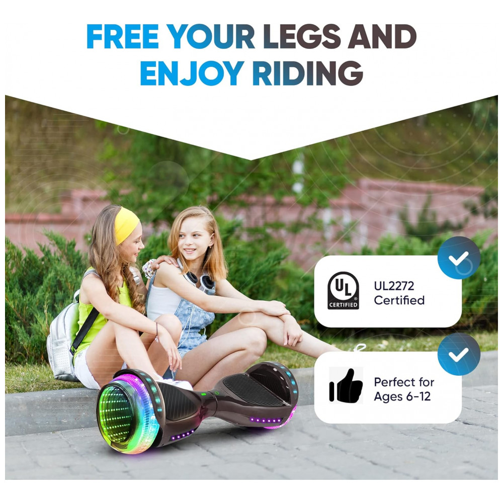 Hoverboard SIMATE Preto 6,5" com Bluetooth, Luzes LED e Certificação UL2272 – Até 13,7 km/h, Autonomia de 12,8 km - Imagem 7