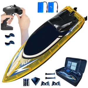 Barco de Controle Remoto para Adultos com Velocidade Máxima de 56 km/h Luz LED e 2 Baterias Recarregáveis RANFLY DYKC11 Dourado