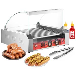 Máquina de Salsicha Hot Dog Vexon 1700W capacidade para 30 hot dogs 11 rolos de aço inox antiaderentes controle de temperatura duplo tampa protetora