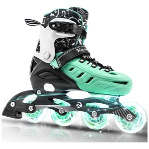 Patins Regulável e Ajustável para Crianças com Rodas Iluminadas Tam BR 33 a 37 Kuxuan Verde