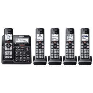 Telefone Sem Fio Panasonic KX-TGF975B Preto/Prata com 5 Handsets Link2Cell Bluetooth Bloqueio Avançado de Chamadas Gravação Bidirecional Secretária Digital 18 Minutos