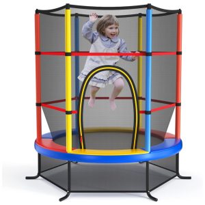 Trampolim Giantex para crianças trampolim infantil aprovado pela ASTM 55 Mini com rede de segurança design sem lacunas fácil de montar trampolim pequeno para crianças pequenas ao ar livre de 46 pés multicolorido