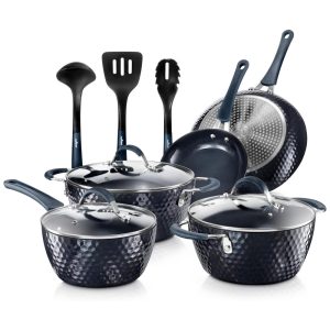 Conjunto de Panelas Antiaderentes e Utensílios 11 Peças NUTRICHEF NCCW11DS Azul