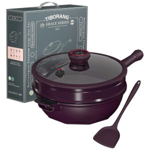 Panela Funda Antiaderente com Indicador de Calor Tampa de Vidro Grelha a Vapor Livre de PFOA Segura para Lava-louças e FornoTIBORANG Roxo