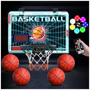 Cesta de Basquete com 4 Bolas Placar Eletrônico 7 Cores de Luz LED e Controle Remoto Ideal para Crianças de 5 a 12 Anos Eaglestone Colorida