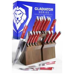 DALSTRONG Conjunto de Facas em Aço Inoxidável com Bloco de Bancada 18 Peças Vermelho