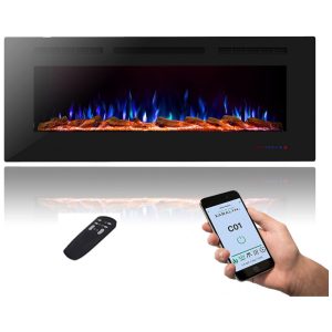 Lareira Elétrica de Embutir A54x137L com Controle Remoto e APP para Celular 110V Masarflame Preta