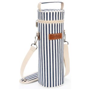 Bolsa Térmica para Vinho Tirrinia - Transporte Seguro e Estiloso para Amantes de Vinho - Presente Perfeito para Degustações Viagens e Festas - Listras Azuis