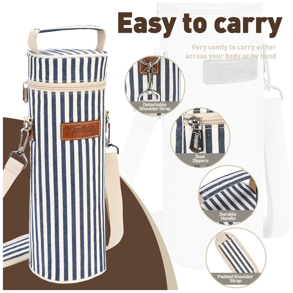 Bolsa Térmica para Vinho Tirrinia - Transporte Seguro e Estiloso para Amantes de Vinho - Presente Perfeito para Degustações Viagens e Festas - Listras Azuis - Imagem 2
