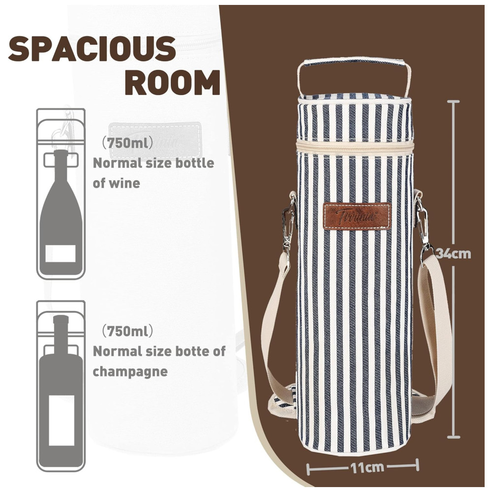 Bolsa Térmica para Vinho Tirrinia - Transporte Seguro e Estiloso para Amantes de Vinho - Presente Perfeito para Degustações Viagens e Festas - Listras Azuis - Imagem 3