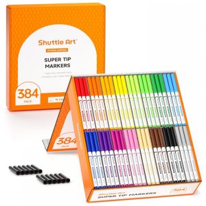 Conjunto de Canetas Artisticas 384 Unidades de Pontas Laváveis 16 Cores Sortidas Marcadores e Tampas Bônus para Crianças e Adultos Shuttle Art