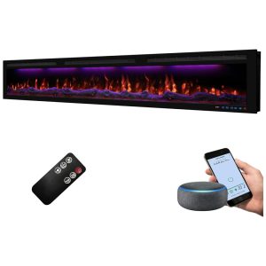 Lareira Elétrica de Embutir A44x223L com Controle por APP e Chamas Multicoloridas 110V 1500W Dreamflame Preta