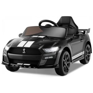 Carro Elétrico Infantil Licenciado Ford Mustang Shelby GT500 OLAKIDS Preto 12V 2 Velocidades Controle Remoto LED USB Rádio Música