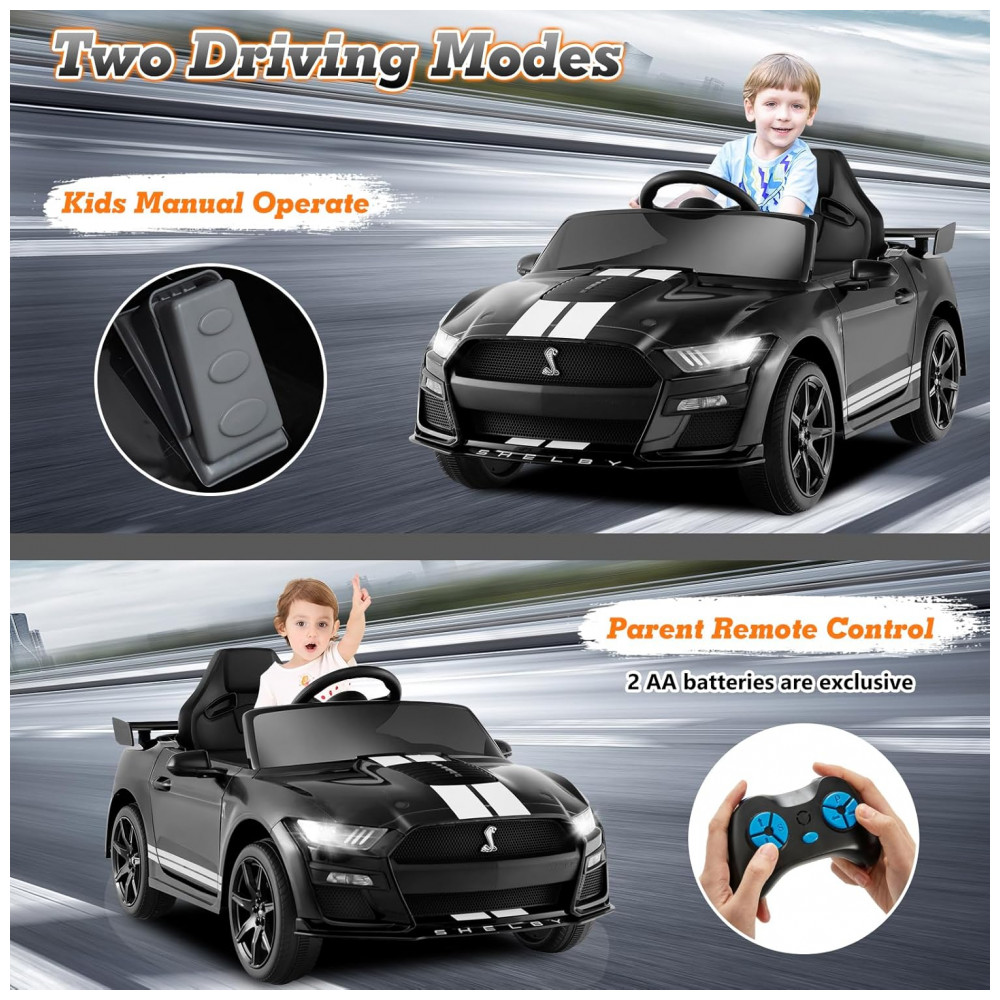 Carro Elétrico Infantil Licenciado Ford Mustang Shelby GT500 OLAKIDS Preto 12V 2 Velocidades Controle Remoto LED USB Rádio Música - Imagem 5