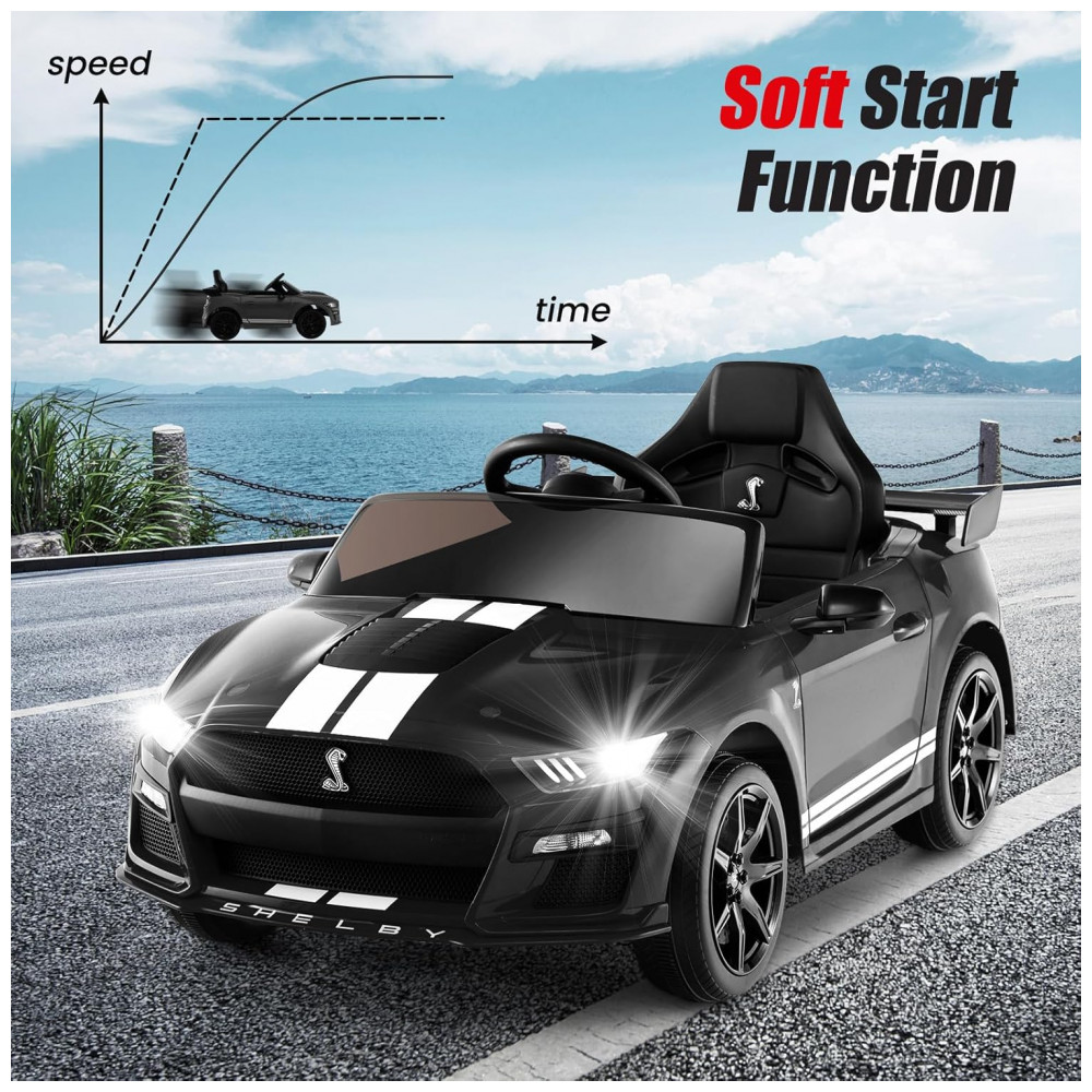 Carro Elétrico Infantil Licenciado Ford Mustang Shelby GT500 OLAKIDS Preto 12V 2 Velocidades Controle Remoto LED USB Rádio Música - Imagem 8