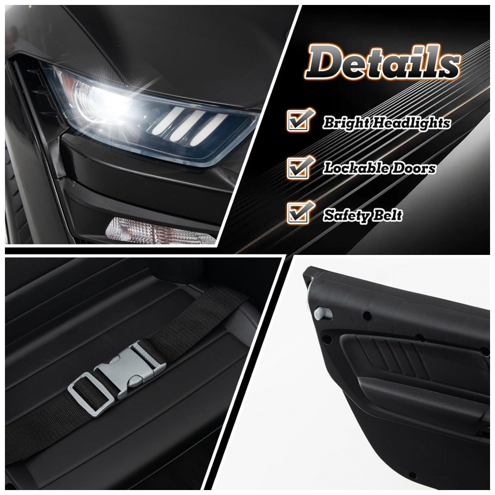 Carro Elétrico Infantil Licenciado Ford Mustang Shelby GT500 OLAKIDS Preto 12V 2 Velocidades Controle Remoto LED USB Rádio Música - Imagem 9