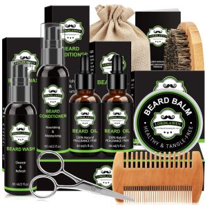 Kit para Barba Profissional Portátil com Cera e Pente 10 Itens LOKDLAWEN Preto