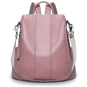 Mochila Feminina de Couro Conversível para Bolsa de Ombro S ZONE Rosa