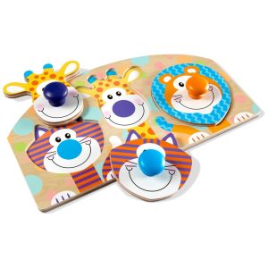 Quebra Cabeça de Madeira para Bebês Tema Animais da Selva com 3 Peças e Grandes Botões Melissa & Doug
