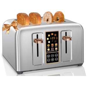 Torradeira Elétrica 4 Fatias 7 Níveis de Tostagem em Aço Inoxidável e Tela LCD 110V 1800W SEEDEEM Prata