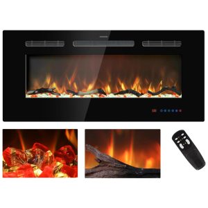 Lareira Elétrica de Embutir A44x99L com Controle Remoto Tela Sensível ao Toque e Chamas Multicoloridas 110V 1500W Kentsky Preta