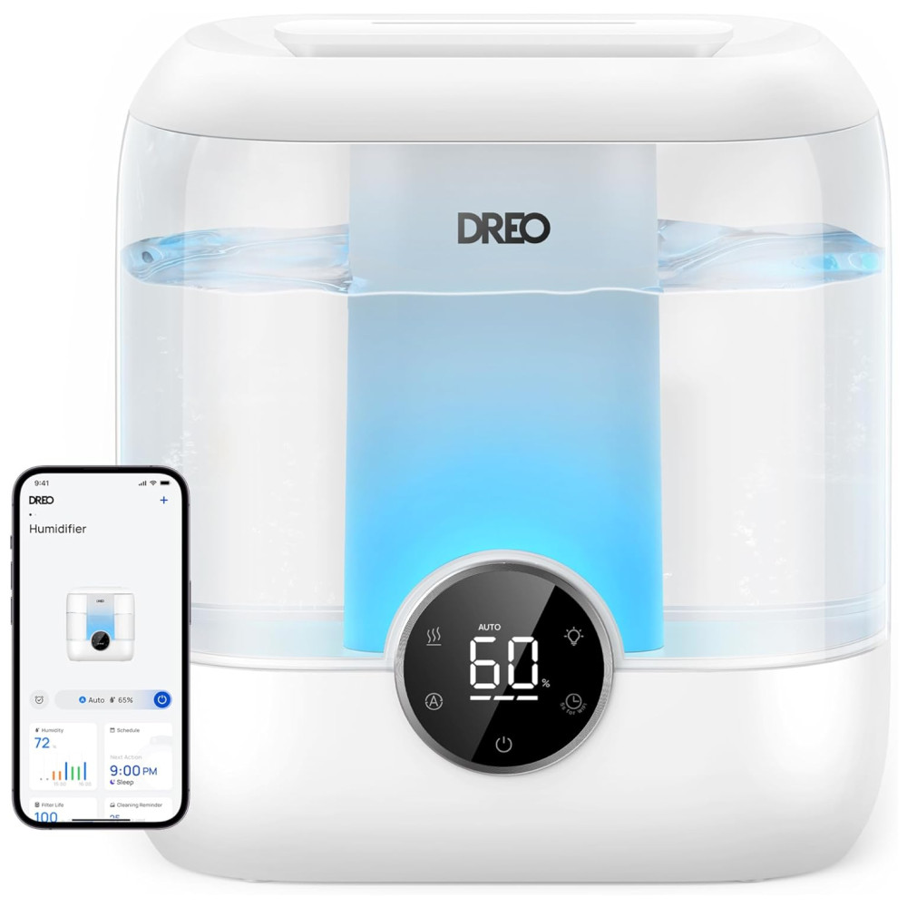 Umidificador Dreo para Quarto 6 Litros Design Top Fill Silencioso Luz Noturna - Ideal para Ambientes Grandes Branco