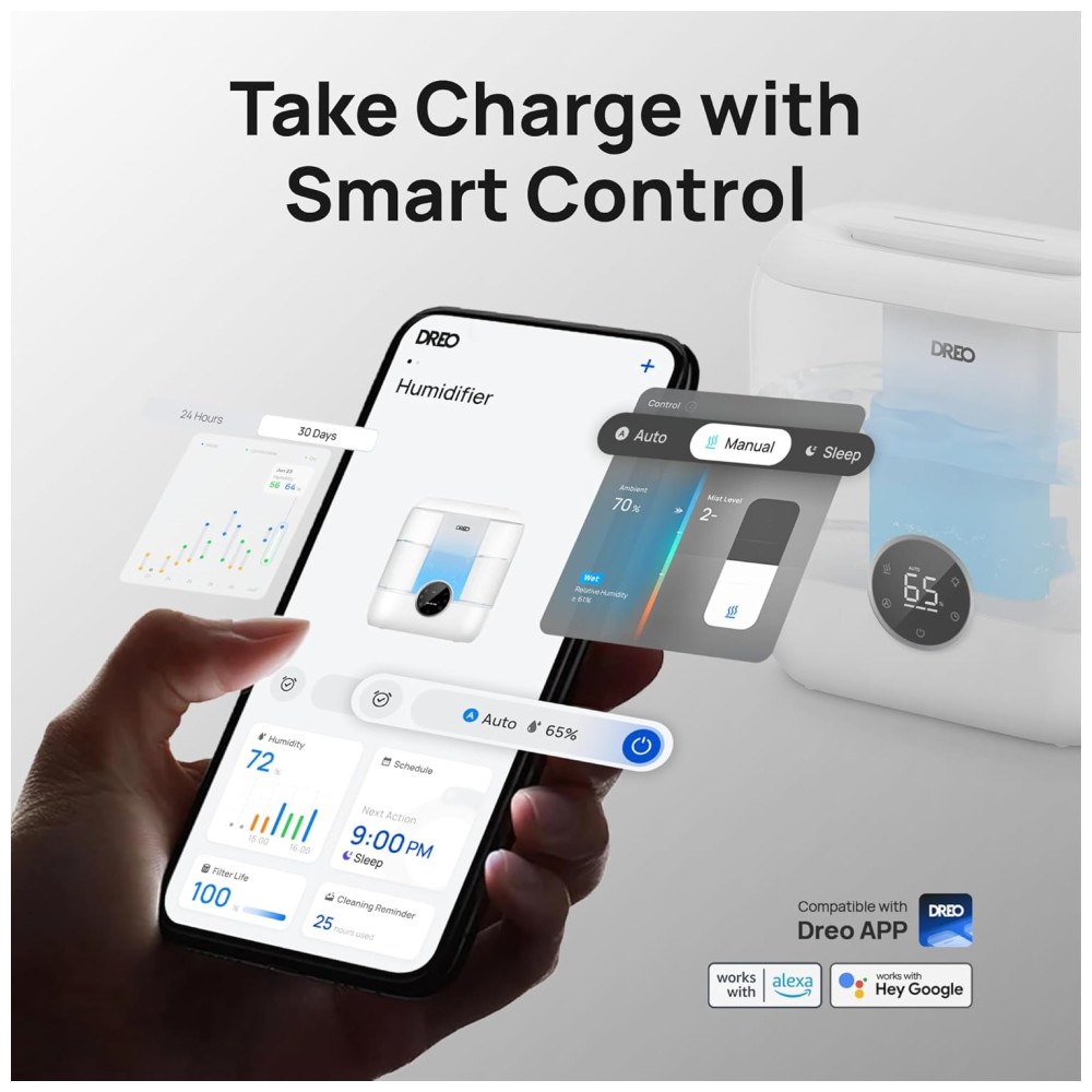Umidificador Dreo para Quarto 6 Litros Design Top Fill Silencioso Luz Noturna - Ideal para Ambientes Grandes Branco - Imagem 3