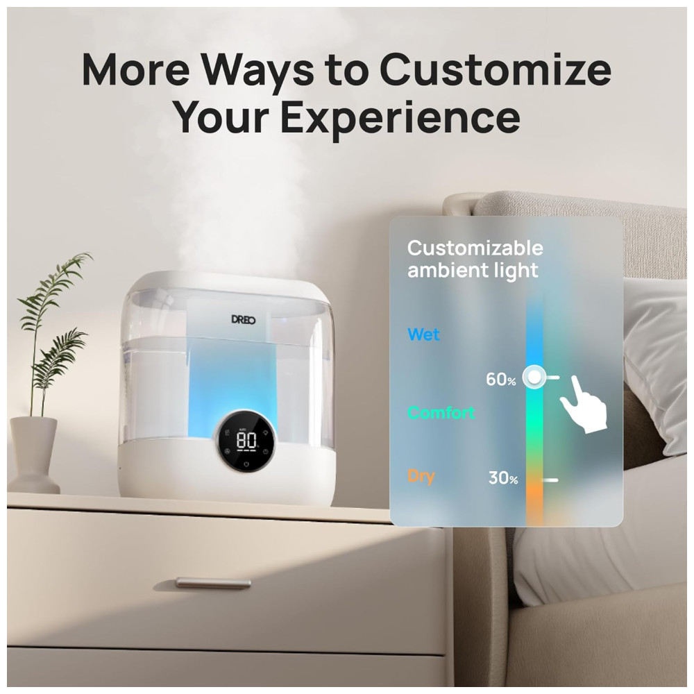 Umidificador Dreo para Quarto 6 Litros Design Top Fill Silencioso Luz Noturna - Ideal para Ambientes Grandes Branco - Imagem 7