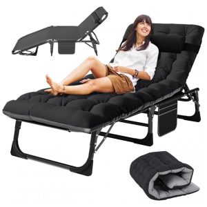 Espreguiçadeira Dobrável Portátil com 5 Posições para Jardim Gramado ou Piscina Slsy Preta