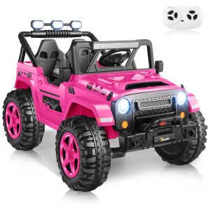 Carro Elétrico Infantil Jeep com Controle Remoto 2 Lugares Assento Extra Largo Rodas com Maior Durabilidade e Luz LED 24V Hikole Rosa Escuro