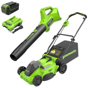 Cortador de Grama Greenworks 40V Sem Escova com Soprador 350 CFM Bateria de 4.0Ah e Carregador Inclusos - Ideal para até 1 Acre!