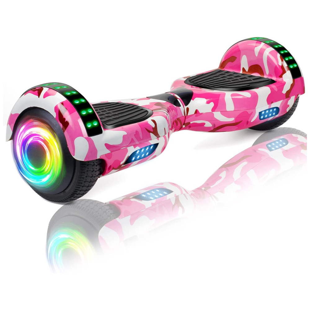 Hoverboard com Luz LED, Auto Equilíbrio, Alto-Falante e Velocidade até 12 km/h para Crianças e Adultos, 110V, SISIGAD, Rosa