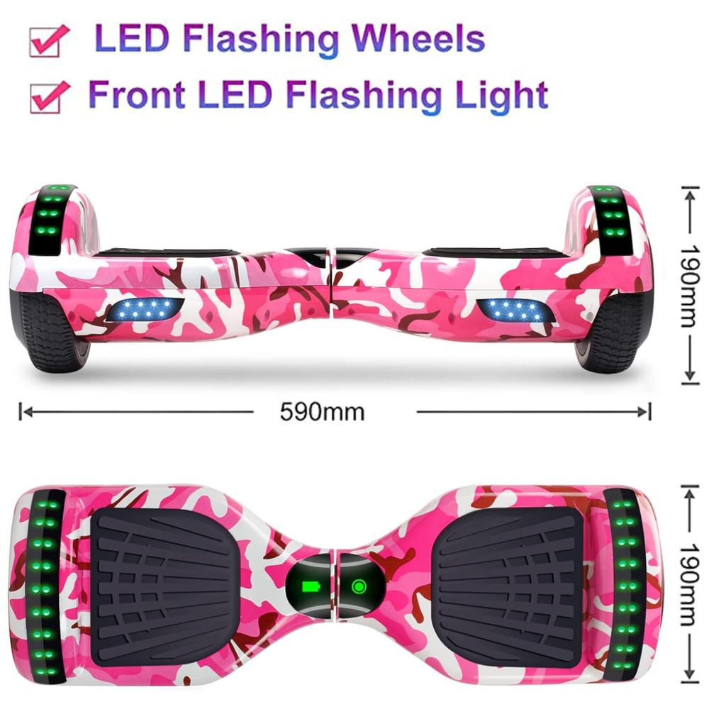 Hoverboard com Luz LED, Auto Equilíbrio, Alto-Falante e Velocidade até 12 km/h para Crianças e Adultos, 110V, SISIGAD, Rosa - Imagem 2