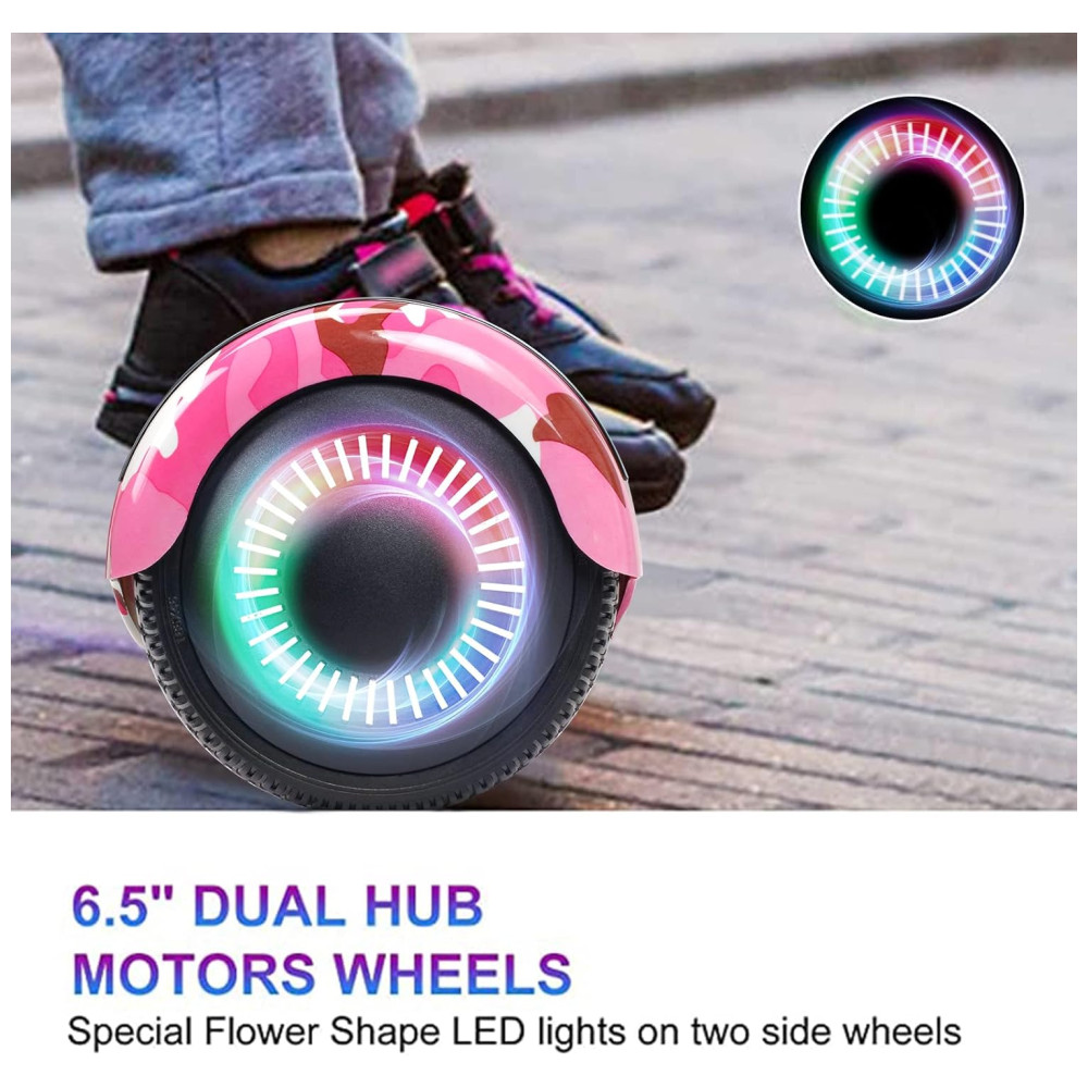Hoverboard com Luz LED, Auto Equilíbrio, Alto-Falante e Velocidade até 12 km/h para Crianças e Adultos, 110V, SISIGAD, Rosa - Imagem 3