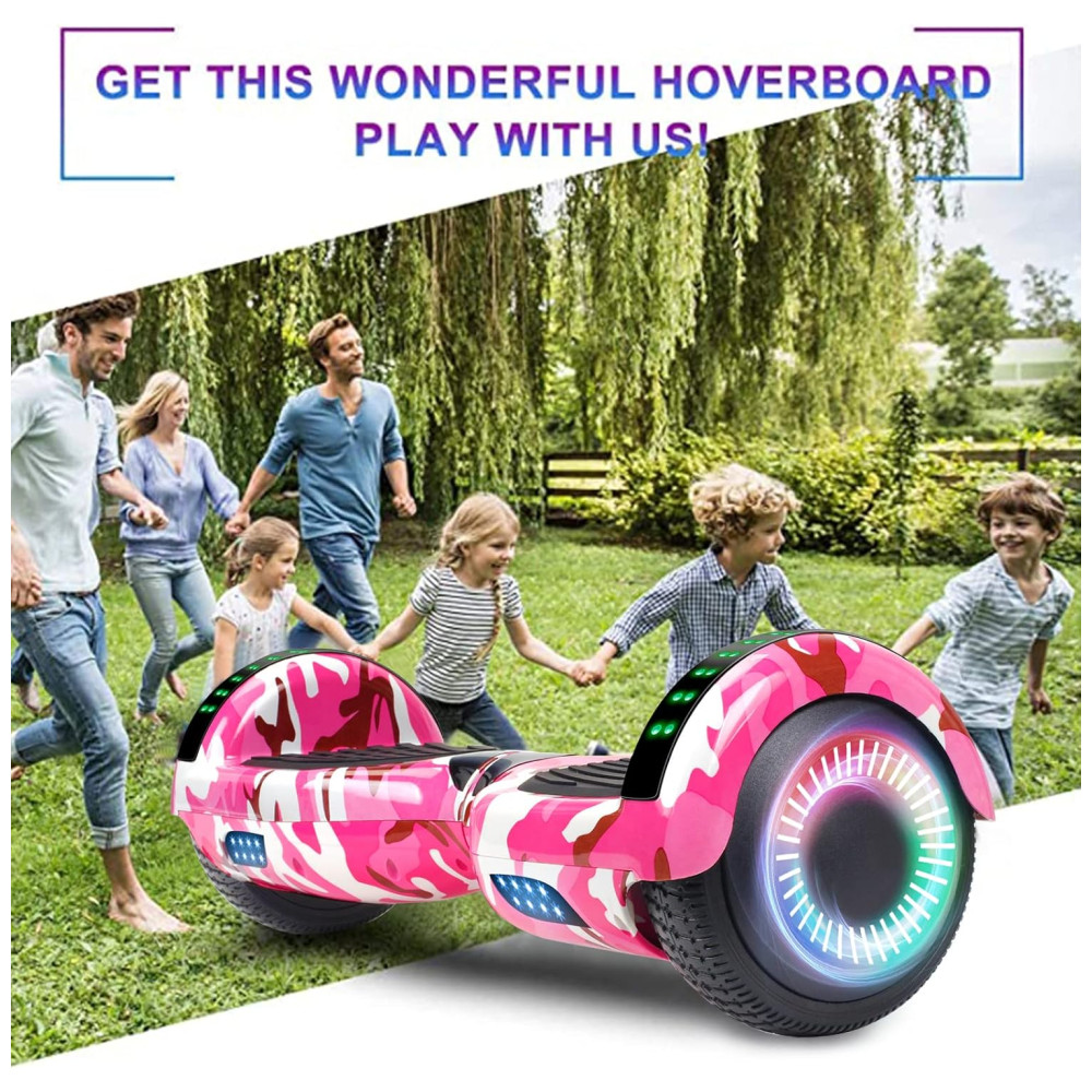 Hoverboard com Luz LED, Auto Equilíbrio, Alto-Falante e Velocidade até 12 km/h para Crianças e Adultos, 110V, SISIGAD, Rosa - Imagem 6